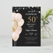 サプライズ50thブラック金ゴールドピンク誕生日 招待状 (スタンド正面)