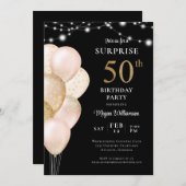 サプライズ50thブラック金ゴールドピンク誕生日 招待状 (正面/裏面)