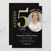 サプライズ50thブラック金ゴールド誕生日招待状写真 招待状 (正面/裏面)