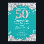 サプライズ50th誕生日ティール（緑がかった色）とシルバーダイヤモンド 招待状<br><div class="desc">サプライズ50誕生日招待状。ティール（緑がかった色）と銀のラインストーンダイヤモンドティール（緑がかった色）ターコイズアクアバックグラウンド。誕生日エレガントBash招待状。大人の誕生日。女性誕生日。男性誕生日。さらにカスタマイズするには、「クリックカスタマイズit」ボタンをクリックし、デザインツールを使用してこのテンプレートを変更してください。</div>