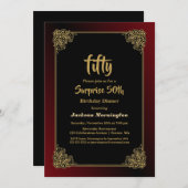 サプライズ50th誕生日ディナーブラックレッド金ゴールド 招待状 (正面/裏面)