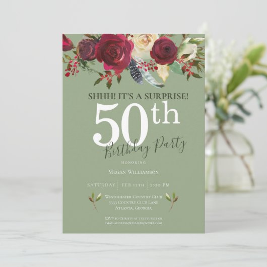 サプライズ50th誕生日パーティレッドローズフローラ 招待状 (スタンド正面)