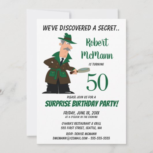 サプライズ50th誕生日パーティーの招待状 – Secret 招待状 (正面)