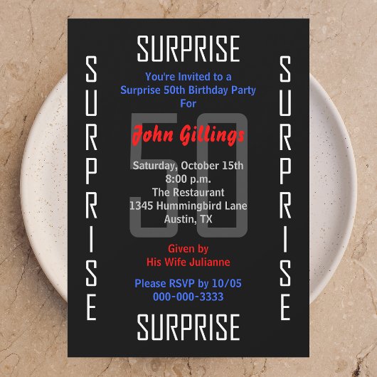 サプライズ50th誕生日パーティーへの招待50 招待状