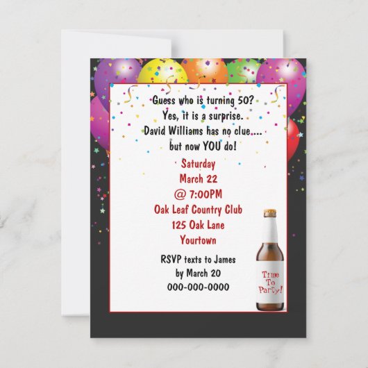 サプライズ50th誕生日パーティードア 招待状 (裏面)