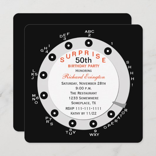 サプライズ50th誕生日パーティー招待ロータリー 招待状 (正面/裏面)