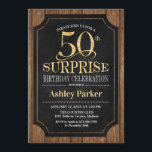 サプライズ50th誕生日パーティー – ウッド金ゴールド 招待状<br><div class="desc">サプライズ素朴50th誕生祝い招待状。黒とエレガントグリッターの金ゴールドと暗褐色の木のパタフェイクーンに上品なデザイン。機能スクエレガントリプトフォントメッセージもしメッセージのカスタマイズが必要</div>