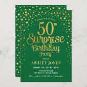 サプライズ50th誕生日パーティー – グリーン&金ゴールド 招待状 (正面/裏面)
