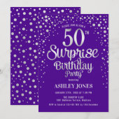 サプライズ50th誕生日パーティー – シルバー&パープル 招待状 (正面/裏面)