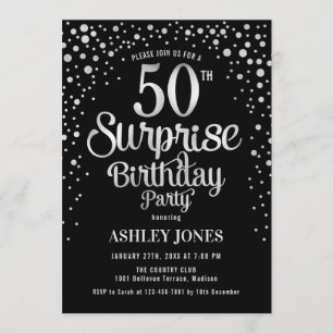 サプライズ50th誕生日パーティー – シルバー&ブラック 招待状