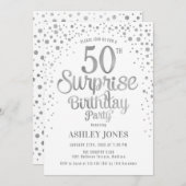 サプライズ50th誕生日パーティー – シルバー&ホワイト 招待状 (正面/裏面)