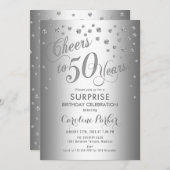 サプライズ50th誕生日パーティー – シルバー 招待状 (正面/裏面)