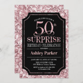 サプライズ50th誕生日パーティー – バラ金ゴールドブラック 招待状 (正面/裏面)