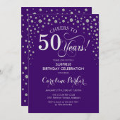 サプライズ50th誕生日パーティー – パープルシルバー 招待状 (正面/裏面)