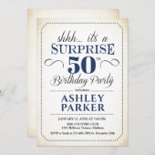 サプライズ50th誕生日パーティー – ホワイトネイビー 招待状 (正面/裏面)