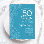 サプライズ50th誕生日パーティー – ライトブルーフローラ 招待状<br><div class="desc">ライトブルーフローラサプライズ30歳のパーティの招待状。ボタニカルモダンアクセントとタイポグラフィスクリプトフォントを搭載したミニマルデザイン。女シンプルの驚きの日のお祝いに最適なフェミニン招待状カースタイリッシュド。任意のカスタマイズ年齢にすることができる。印刷されたZazzle招待状または即時ダウンロードのデジタルテンプレート。</div>