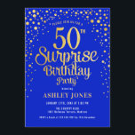 サプライズ50th誕生日パーティー – 王室のブルー&金ゴールド 招待状<br><div class="desc">50歳の誕生日パーティーの招待状。青エレガントと王室のグリッターの金ゴールドのフェイクデザイン。スクリプトスタイリッシュのフォントと紙吹雪の機能。メッセージもしメッセージはカスタム年齢。</div>