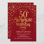 サプライズ50th誕生日パーティー – 赤と金ゴールド 招待状 (正面/裏面)