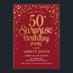 サプライズ50th誕生日パーティー – 赤と金ゴールド 招待状<br><div class="desc">50歳の誕生日パーティーの招待状。暗エレガント赤のデザインとフェイクグリッター金ゴールド。スクリプトスタイリッシュのフォントと紙吹雪の機能。メッセージもしメッセージはカスタム年齢。</div>