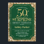 サプライズ50th誕生日パーティー – 金ゴールドグリーン 招待状<br><div class="desc">サプライズ50th誕生祝い招待状。暗エレガントい森の緑とグリッター金ゴールドパタフェイクーンの上品なデザイン。機能スクエレガントリプトフォントメッセージもしの詳細なカスタマイズが必要。</div>