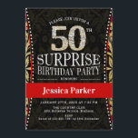 サプライズ50th誕生日パーティー – 金ゴールドブラック赤 招待状<br><div class="desc">サプライズ50th誕生日パーティー招エレガント待デザインでフェイクグリッター金ゴールド、黒と赤。</div>