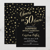 サプライズ50th誕生日パーティー – 金ゴールドブラック 招待状 (正面/裏面)