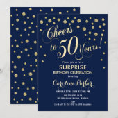 サプライズ50th誕生日パーティー – 金ゴールド海軍 招待状 (正面/裏面)