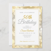 サプライズ50th誕生日パーティー |金ゴールド《写真》ぼけ味 招待状 (正面)
