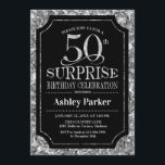 サプライズ50th誕生日パーティー – Silver Black 招待状<br><div class="desc">サプライズ50th誕生祝い招待状。黒エレガントとグリッター銀のパタフェイクーンの上品なデザイン。機能スクエレガントリプトフォントメッセージもしの詳細なカスタマイズが必要。</div>