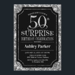サプライズ50th誕生日パーティー – Silver Black 招待状<br><div class="desc">サプライズ50th誕生祝い招待状。黒エレガントとグリッター銀のパタフェイクーンの上品なデザイン。機能スクエレガントリプトフォントメッセージもしの詳細なカスタマイズが必要。</div>