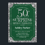 サプライズ50th誕生日パーティー – Silver Green 招待状<br><div class="desc">サプライズ50th誕生祝い招待状。暗エレガントい森の緑とグリッター銀のパタフェイクーンの上品なデザイン。機能スクエレガントリプトフォントメッセージもしの詳細なカスタマイズが必要。</div>