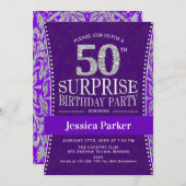 サプライズ50th誕生日パーティー – Silver Purple 招待状 (正面/裏面)