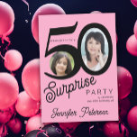 サプライズ50th誕生日ピンクの黒い写真 招待状<br><div class="desc">トレンディーはっきりしたタイポグラフィ50人目の女性バースデーサプライズパーティの招待状2枚とレトロなスタイルスモダンクリプト。簡単：テキストと写真でパーソナライズ    デジタルダウンロードあり、</div>