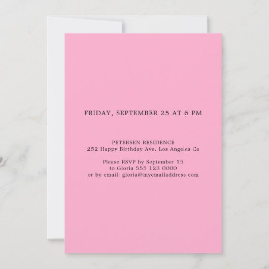 サプライズ50th誕生日ピンクの黒い写真 招待状 (裏面)