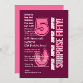 サプライズ50th誕生日ピンクモダンバーガンディワイン 招待状 (正面/裏面)