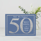 サプライズ50th誕生日ブルーアンドシルバーグリッター 招待状 (スタンド正面)