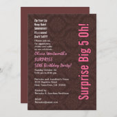 サプライズ50th誕生日モダンチョコレートとピンク 招待状 (正面/裏面)