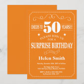 サプライズ50th誕生日招待状オレンジと白 招待状 (正面/裏面)