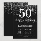 サプライズ50th誕生日招待状シルバーグリッター 招待状 (正面/裏面)