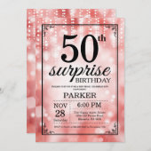 サプライズ50th誕生日招待状レッドグリッター 招待状 (正面/裏面)