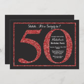 サプライズ50th誕生日招待状レッドグリッター 招待状 (正面/裏面)