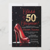 サプライズ50th誕生日金ゴールドレッドハイヒール50 招待状 (正面)