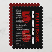 サプライズ55番目の誕生日レッモダンド白黒W20B 招待状 (正面/裏面)