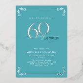 サプライズ60と素晴らしいターコイズ&シルバー誕生日 箔招待状 (正面)
