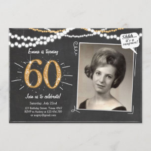 サプライズ60シックスティ金ゴールドグリッター誕生日招待状 招待状