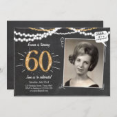 サプライズ60六十金ゴールドグリッター誕生日招待状 招待状 (正面/裏面)