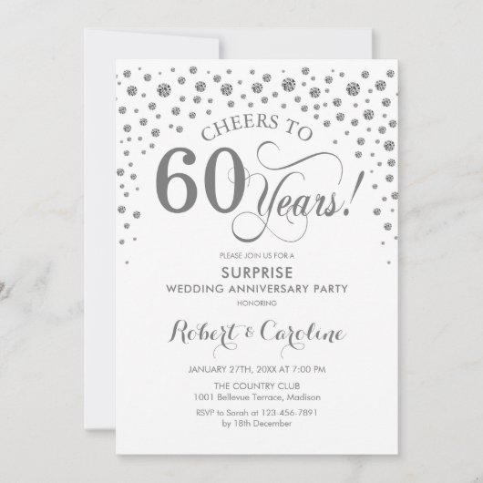 サプライズ60周年記念パーティー – シルバーホワイト 招待状 (正面)