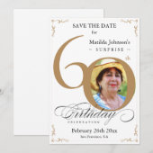 サプライズ60歳の誕生日を保存する日 エレガントなホワイト 招待状 (正面/裏面)