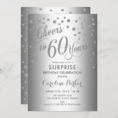 サプライズ60歳の誕生日パーティー - シルバー 招待状 (正面/裏面)