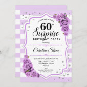 サプライズ60歳の誕生日 - 紫 白 招待状 (正面/裏面)